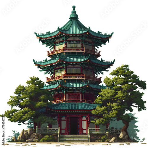 Pixel art Asian temple game asset