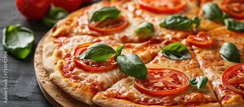 Homemade pizza with tomato and basil