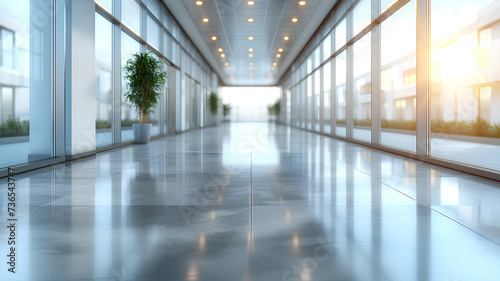 Office Building in the City. Blurred Office Interior Background.	