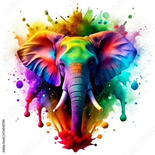 elephant colorful background with splashes photo