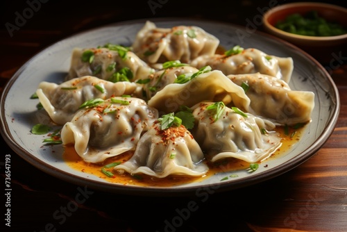 Plate dumplings. Fresh cuisine snack. Generate Ai