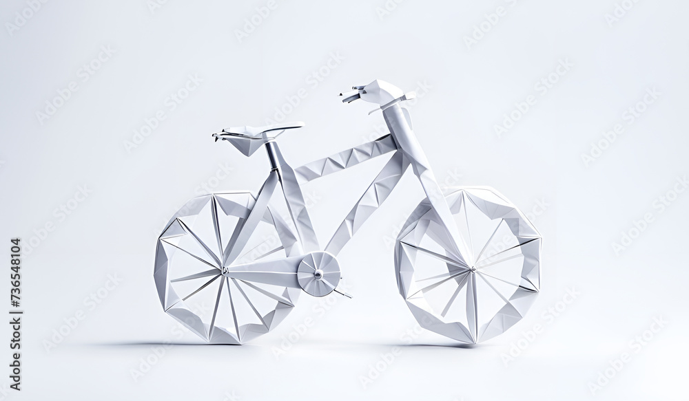  Fahrrad Rad e-bike in geometrischen Formen, wie 3D Papier in weiß wie Illustration 