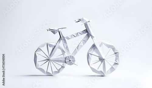 Fahrrad Rad e-bike in geometrischen Formen, wie 3D Papier in weiß wie Origami Falttechnik Symbol Logo Vorlage gesunde einfache umweltfreundliche Fortbewegung für Hobby Freizeit Urlaub Straßenverkehr photo