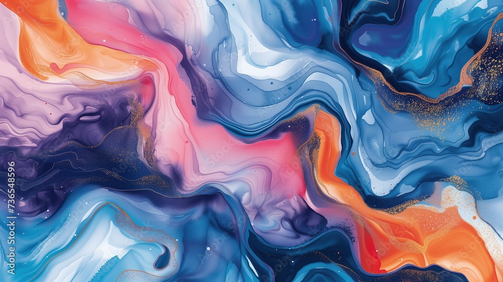 Abstract Background Texture with Blue, Pink, and Orange Wavy Paint Style Abstract Background Texture with Blue, Pink, and Orange Wavy Paint Style