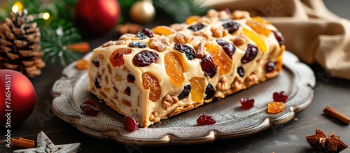 Classic marzipan loaf with dried fruits.