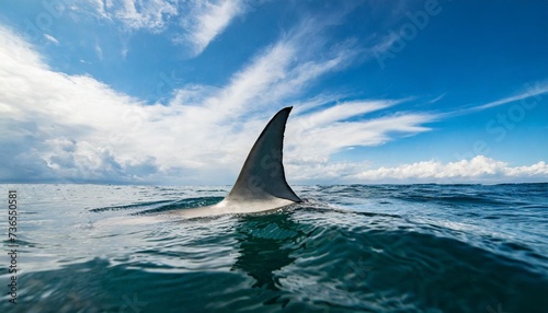 shark fin on surface of ocean agains blue cloudy sky © Richard