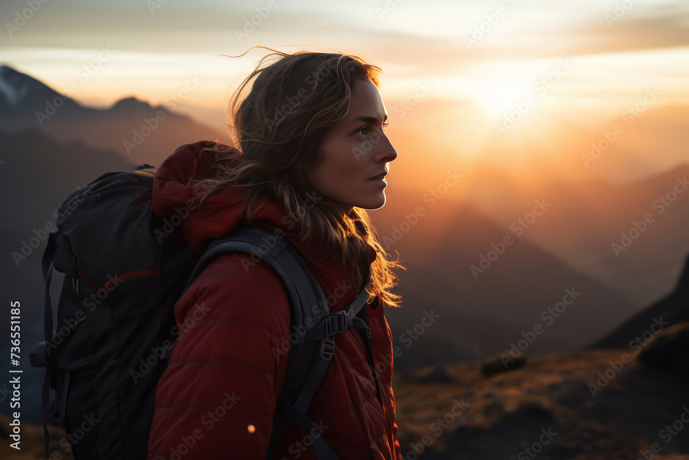 Solitary Trekker at Mountain Sunset Solitary Trekker at Mountain Sunset