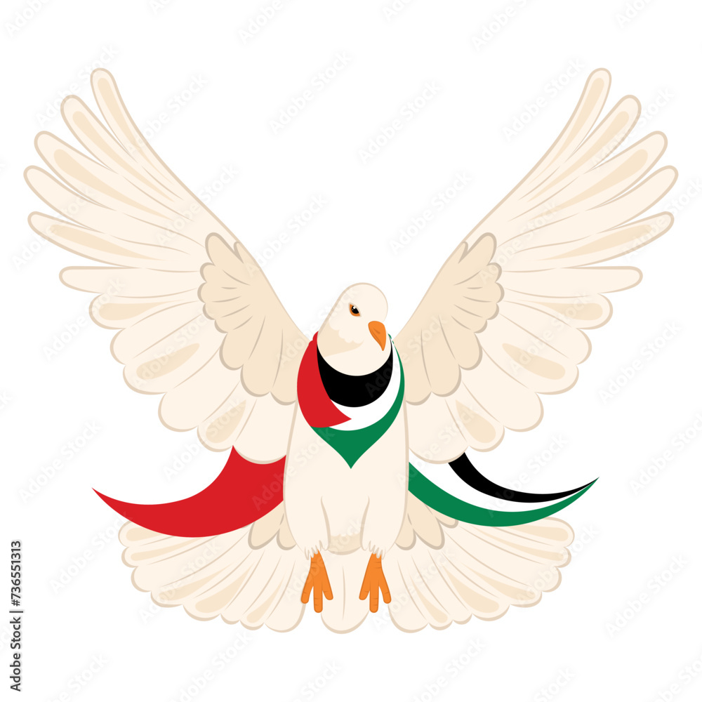 Naklejka premium Bird of peace with flag of Palestine Vector illustration