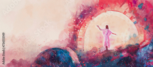 Canvastavla Easter Sunday, Resurrected Chris, watercolor biblical concept