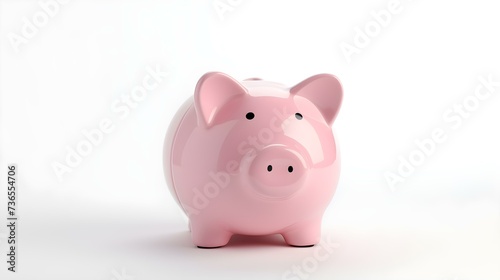 Pink Piggy Bank on a white Background. Business Template with Copy Space