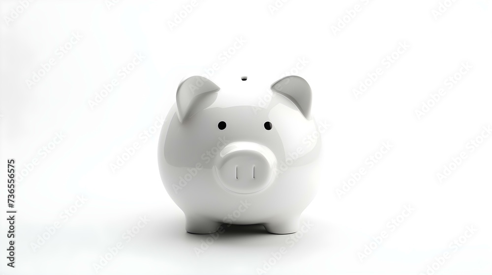 White Piggy Bank on a white Background. Business Template with Copy Space