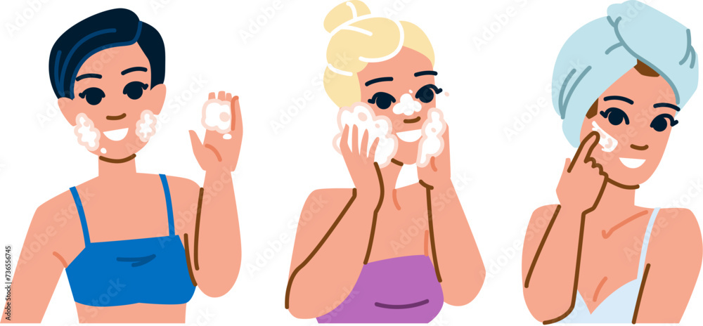 face cleansing woman vector face cleansing woman vector