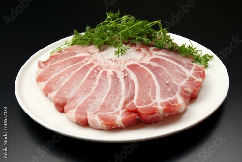 Plate raw pork. Cutlet red. Generate Ai