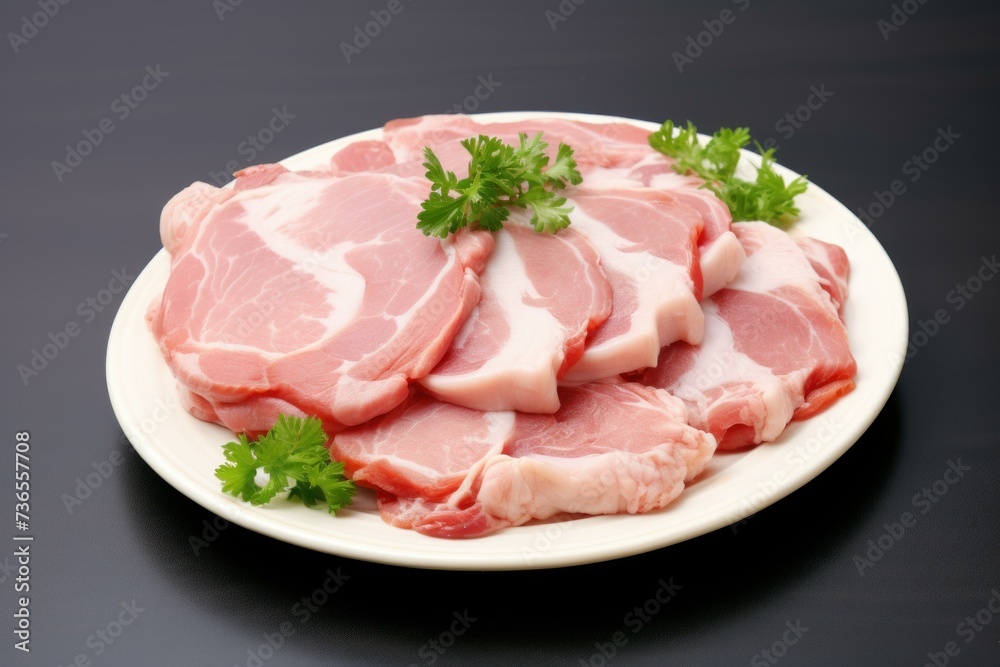 Thick Plate raw pork. Cutlet red. Generate Ai