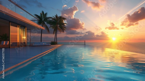 a luxury pool at sunset --ar 16 9 --v 6 Job ID  f894b505-5f16-4bfc-a0af-c4603a328944