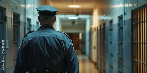 Policeman in the corridor of a prison cell