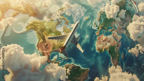 Animation of travel around the world in a airplane. Animation of seamless loop. --ar 16:9 --v 6 Job ID: 22230cc1-10bc-43bd-8475-ed95d93984b9 photo