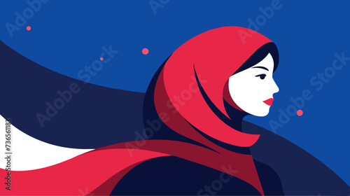 Elegant woman with a red hijab in a stylized vector art