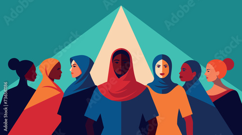 Diverse women's faces in colorful attire against an abstract background