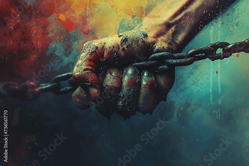 Person breaking free from chains.