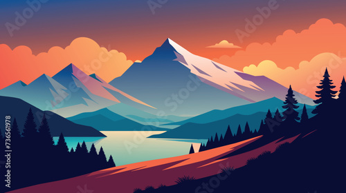 Serene Mountain Landscape at Sunset with Vibrant Colors © Mustafa