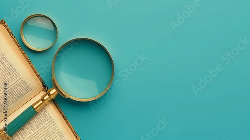 Book and magnifying glass banner with background for text. High quality photo  photo