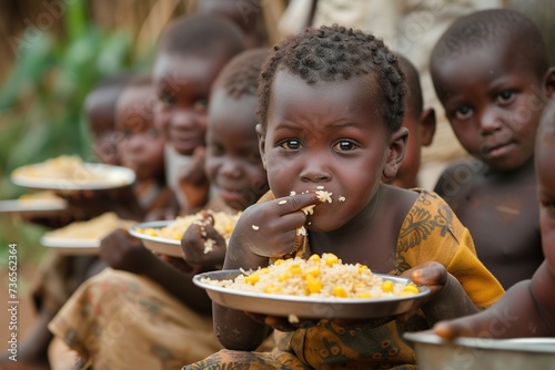 Many African children eating. photo