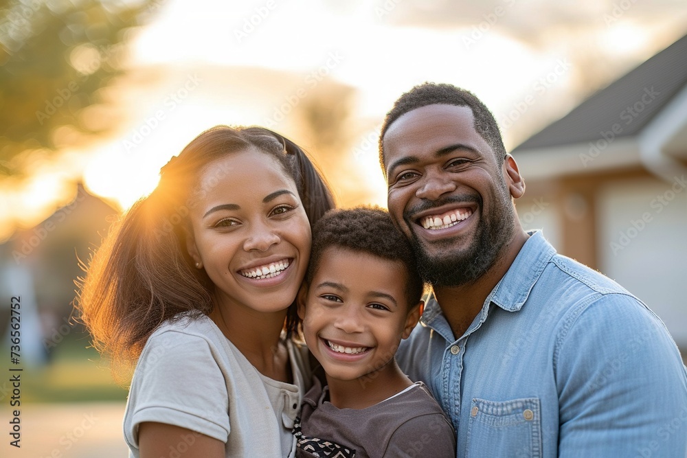 Happy family at their new home. Happy family at their new home.
