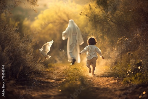 Little boy follow Jesus. photo