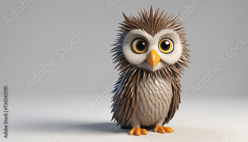 Miniature owl with spikey feathers cartoon photo