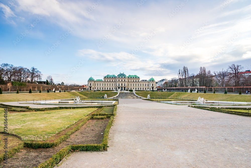Belvedere palace and park - a popular historical architecture for visitors and tourists in Vienna, Austria.