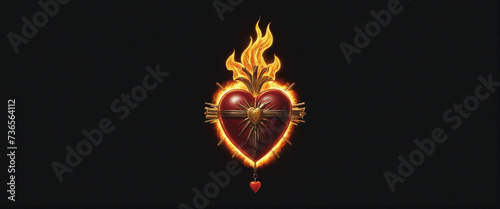 Burning Heart on Black Background with Text Space