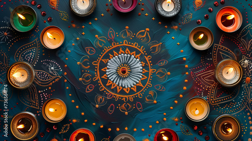 abstract indian background with circles and candels