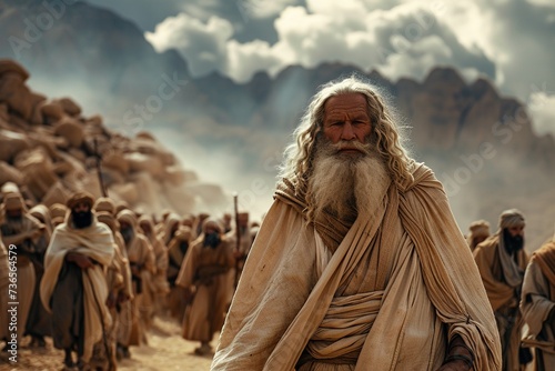 Moses leading the people of Israel in the desert.