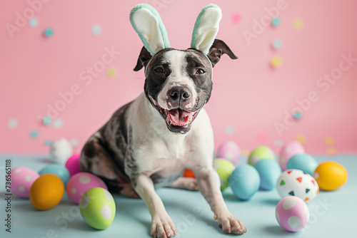 Festive Canine: Dog Celebrating Easter with Bunny Ears © Patrick