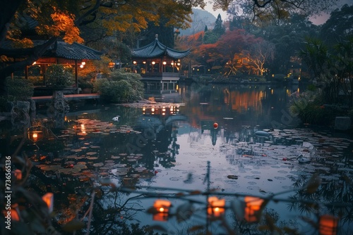 Japanese garden in autumn fall