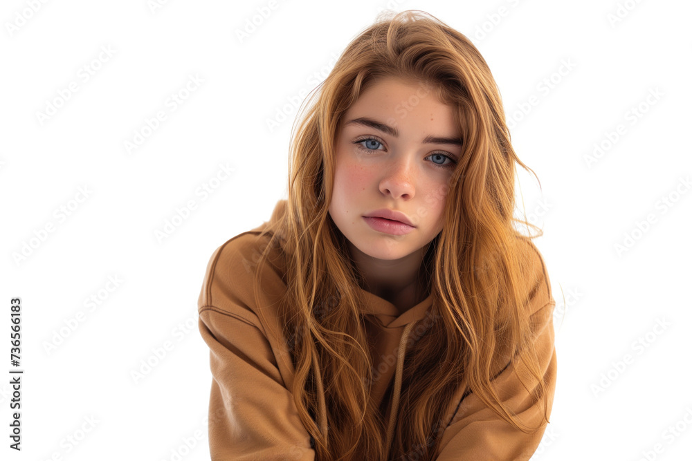 Thoughtful Teenage Girl in Casual Hoodie with a Contemplative Expression Isolated on Transparent Background Thoughtful Teenage Girl in Casual Hoodie with a Contemplative Expression Isolated on Transparent Background