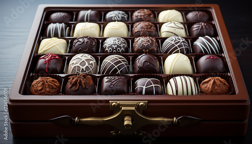 Chocolate indulgence, gourmet dessert, sweet candy, luxury dark chocolate collection generated by AI
