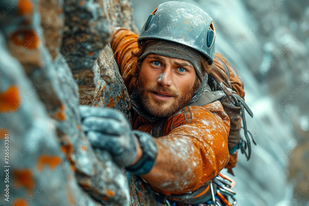 A close-up of a rock climber's hands gripping a challenging rock face, showcasing the physical strength and determination required for vertical ascents. Generative Ai. A close-up of a rock climber's hands gripping a challenging rock face, showcasing the physical strength and determination required for vertical ascents. Generative Ai.