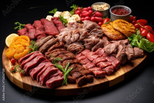Meat platter appetizers. Food party. Generate Ai photo