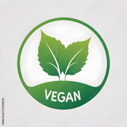 A green vegan logo with two leaves inside a circle on a white background