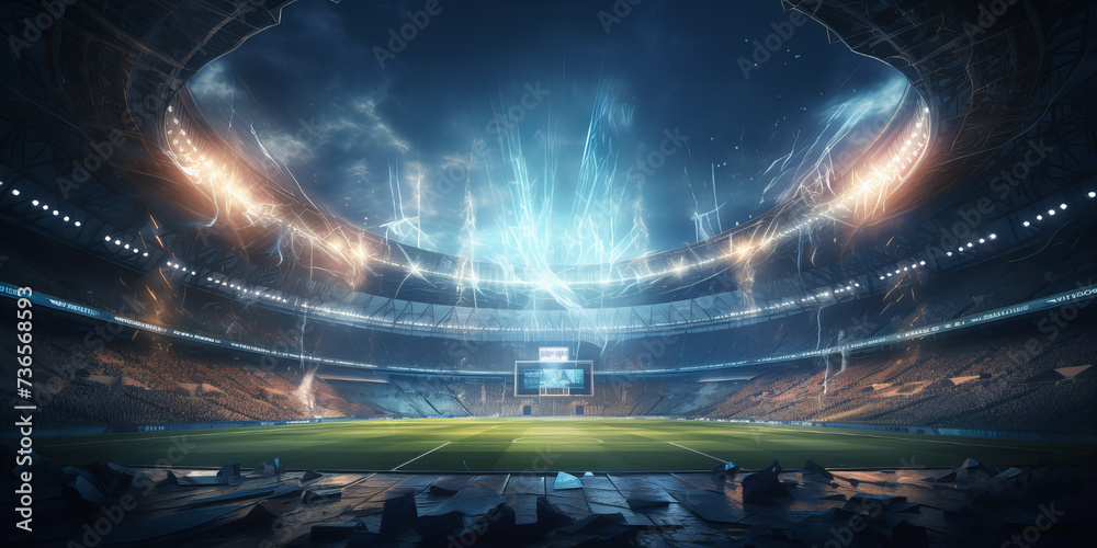 A big modern soccer arena in the night. A big modern soccer arena in the night.