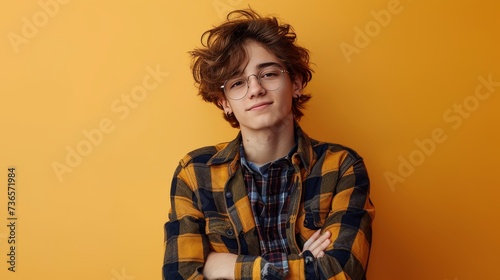 Smiling young man in casual attire isolated on light background with copy space, portrait shot