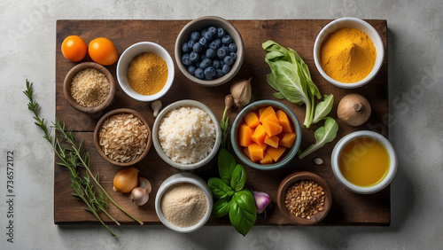 Wallpaper Mural spices and herbs on a wooden board Torontodigital.ca