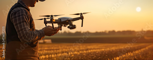 Man fly with drone and use remote control. banner © amazingfotommm