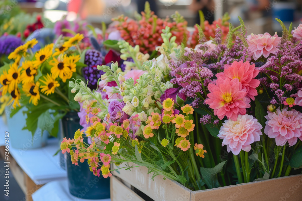 Spring flowers at local street market. Generative AI