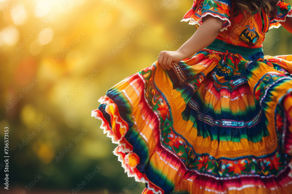 Fototapeta premium Closeup of vibrant colorful traditional mexican dress. Generative AI
