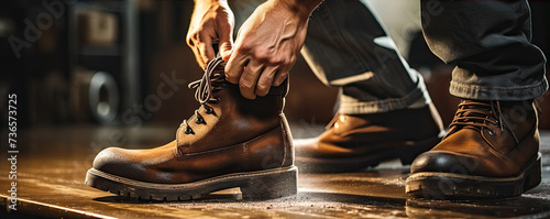 Man hands cleaning leather shoe