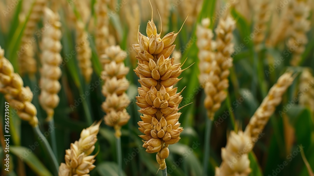 Fototapeta premium Golden wheat field abstract background under the vibrant summer sun during the day