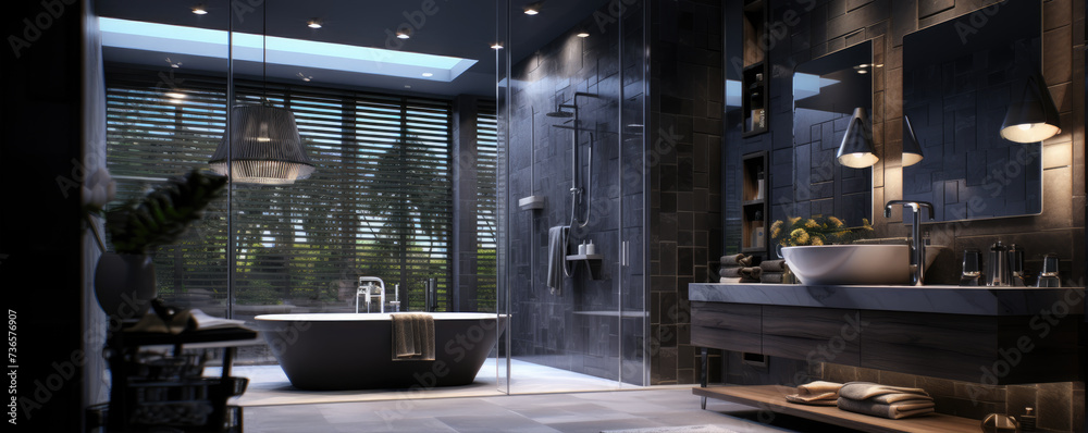 Modern interior with bathroom. luxury bath room design.